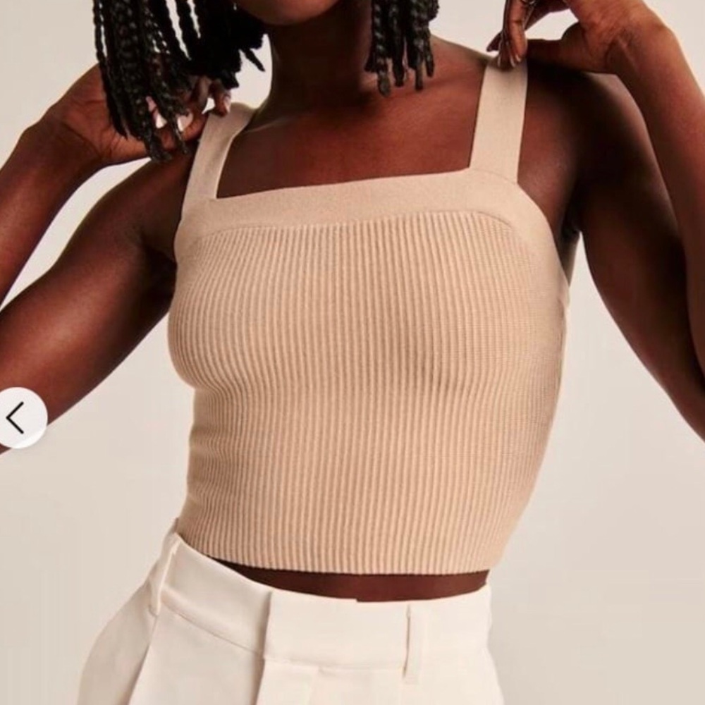 Abercrombie & Fitch Cropped Tank Top Stretchy Ribbed Crop Small Tan